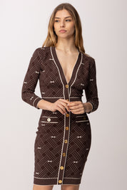 Elisabetta Franchi Abito In Maglia Jacquard a Rombi AM19Q61E2 CACAO/BURRO