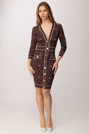 Elisabetta Franchi Abito In Maglia Jacquard a Rombi AM19Q61E2 CACAO/BURRO