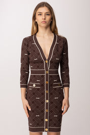 Elisabetta Franchi Abito In Maglia Jacquard a Rombi AM19Q61E2 CACAO/BURRO