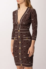 Elisabetta Franchi Abito In Maglia Jacquard a Rombi AM19Q61E2 CACAO/BURRO
