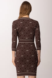 Elisabetta Franchi Abito In Maglia Jacquard a Rombi AM19Q61E2 CACAO/BURRO