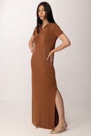 Elisabetta Franchi Abito In Maglia Lungo con Scollo a Polo AM21S61E2 CUOIO
