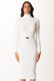 Elisabetta Franchi Abito In Maglia Midi Collo Alto con Cintura AM07B56E2 AVORIO