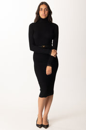 Elisabetta Franchi Abito In Maglia Midi Collo Alto con Cintura AM07B56E2 NERO