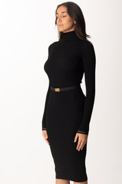 Elisabetta Franchi Abito In Maglia Midi Collo Alto con Cintura AM07B56E2 NERO