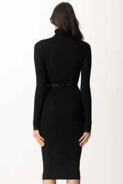 Elisabetta Franchi Abito In Maglia Midi Collo Alto con Cintura AM07B56E2 NERO