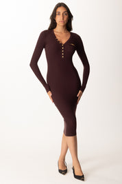 Elisabetta Franchi Abito In Maglia Midi con Scollo a V AM10B56E2 MERLOT