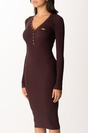 Elisabetta Franchi Abito In Maglia Midi con Scollo a V AM10B56E2 MERLOT