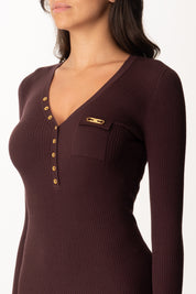 Elisabetta Franchi Abito In Maglia Midi con Scollo a V AM10B56E2 MERLOT