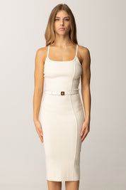 Elisabetta Franchi Abito In Maglia Punto Stoffa con Cintura AM14S56E2 MILK