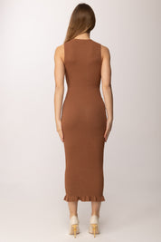 Elisabetta Franchi Abito In Maglia Stampa Logo e Micro Ruches AM07Q61E2 CUOIO