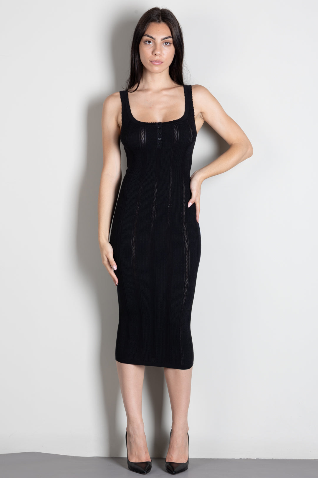 Elisabetta Franchi Abito In Maglia Traforata con Spalline AM16S66E2 NERO