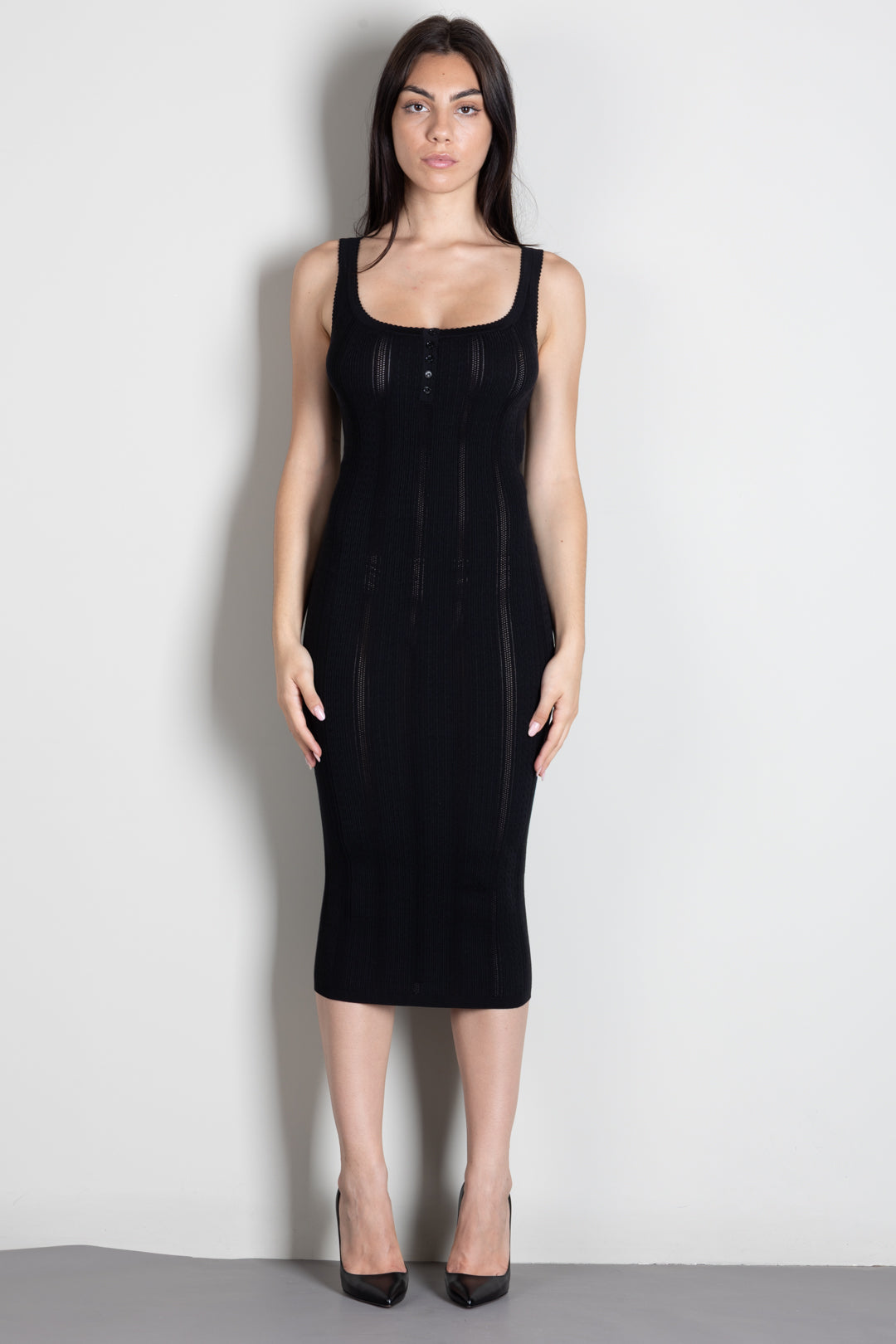 Elisabetta Franchi Abito In Maglia Traforata con Spalline AM16S66E2 NERO