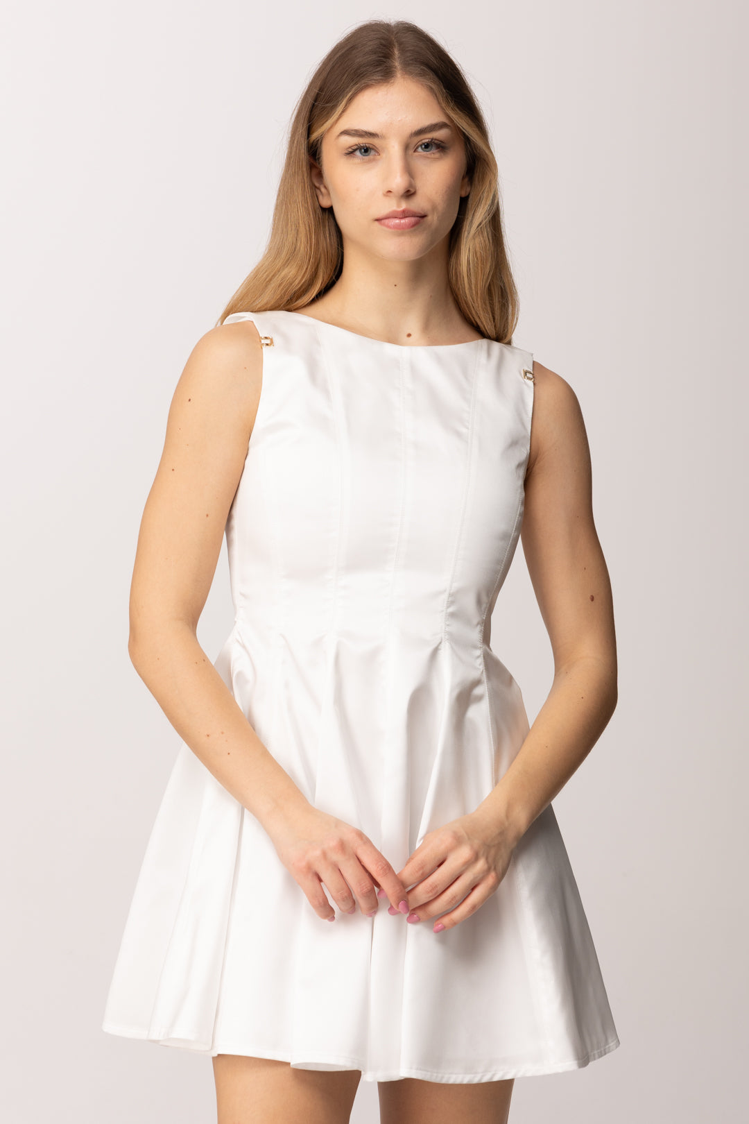 Elisabetta Franchi Bambina Abito In Mikado con Tagli Strutturati e Bottoni Logo EFAB6650TV032.0004