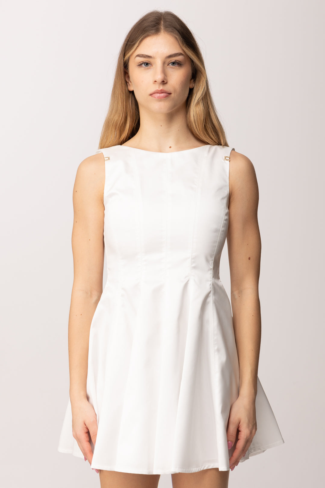 Elisabetta Franchi Bambina Abito In Mikado con Tagli Strutturati e Bottoni Logo EFAB6650TV032.0004