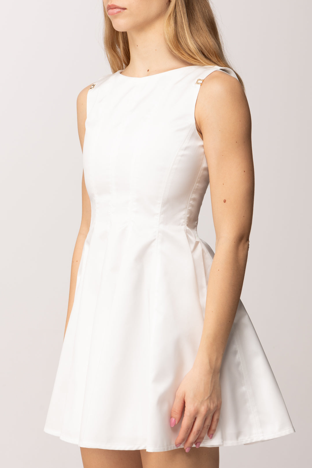 Elisabetta Franchi Bambina Abito In Mikado con Tagli Strutturati e Bottoni Logo EFAB6650TV032.0004