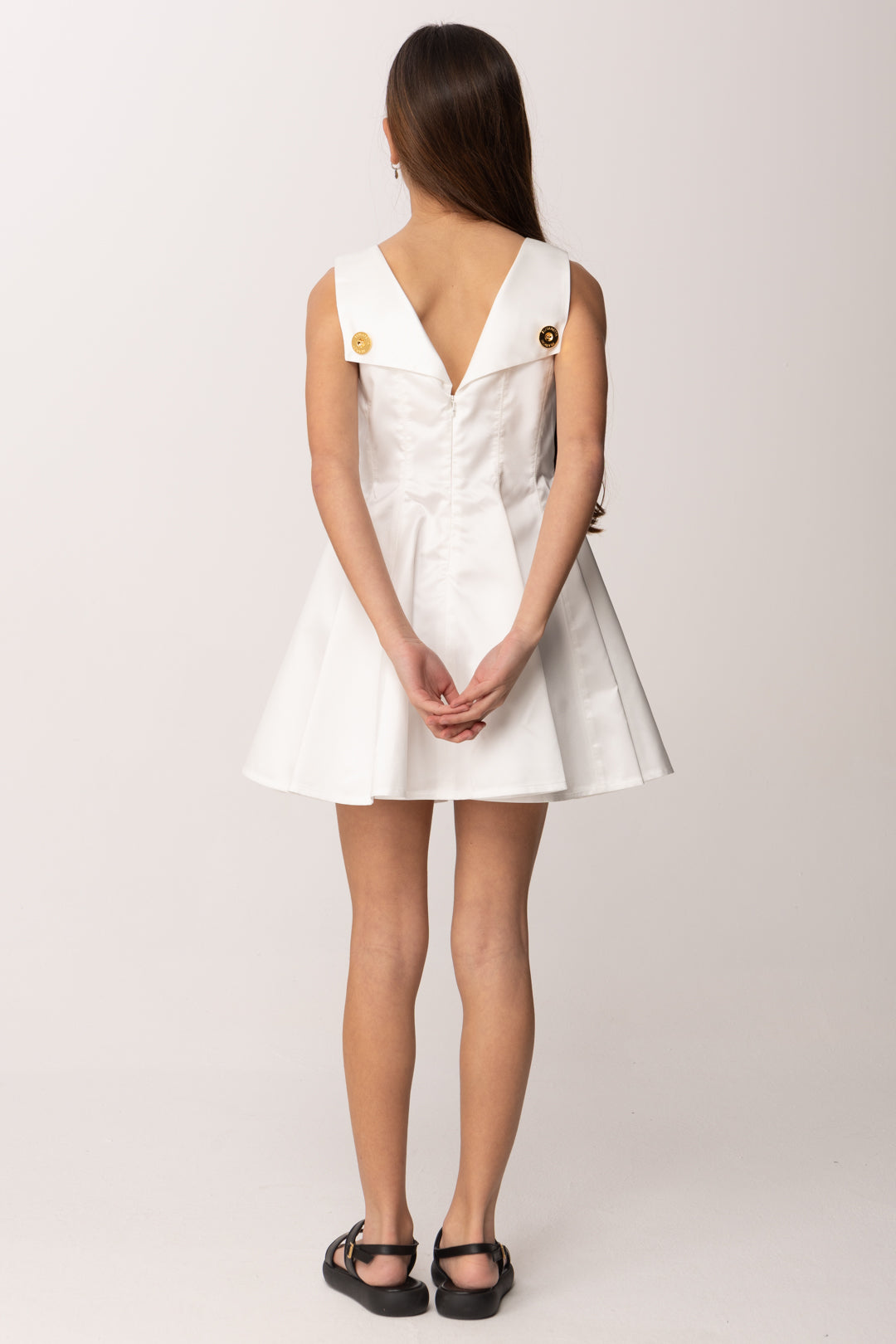 Elisabetta Franchi Bambina Abito In Mikado con Tagli Strutturati e Bottoni Logo EFAB6650TV032.0004