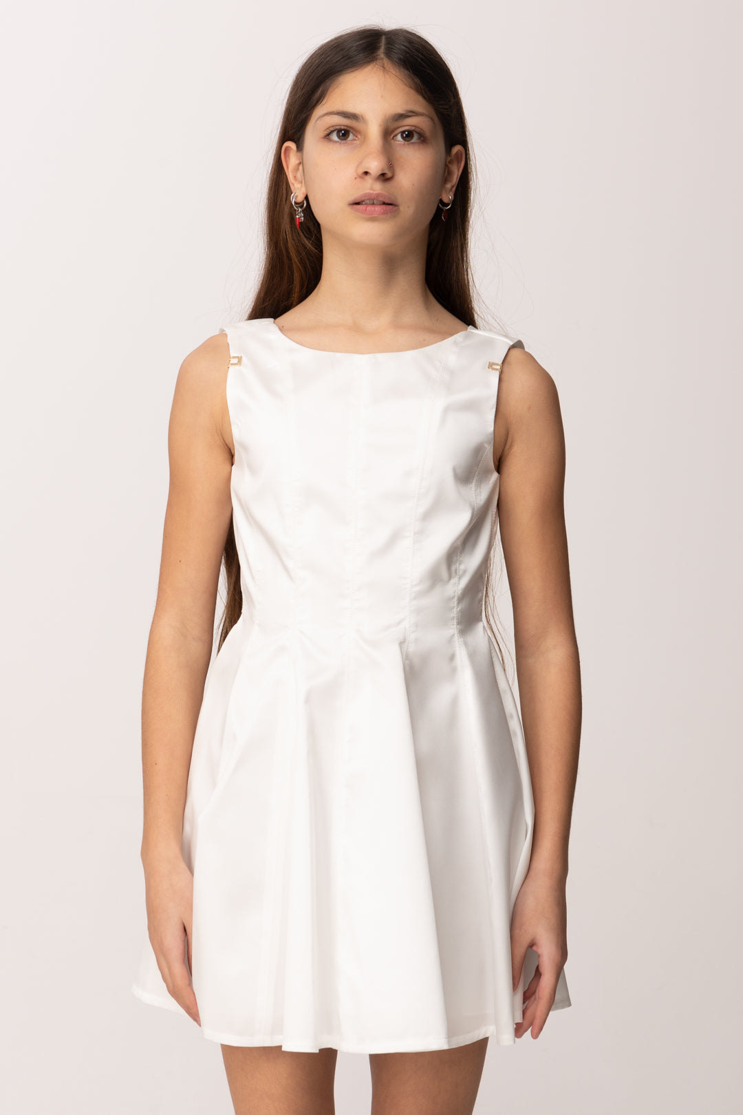 Elisabetta Franchi Bambina Abito In Mikado con Tagli Strutturati e Bottoni Logo EFAB6650TV032.0004