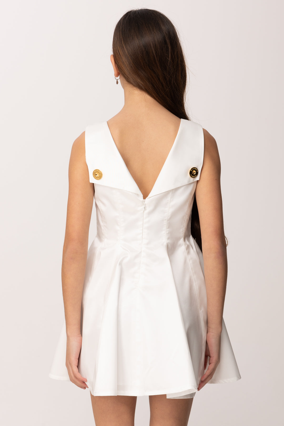 Elisabetta Franchi Bambina Abito In Mikado con Tagli Strutturati e Bottoni Logo EFAB6650TV032.0004