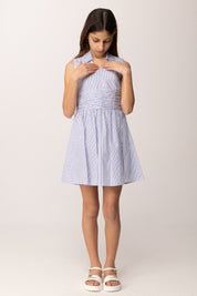 Elisabetta Franchi Bambina Abito In Popeline Rigato con Ricamo Logo EFAB6710CR025.D885