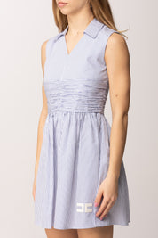 Elisabetta Franchi Bambina Abito In Popeline Rigato con Ricamo Logo EFAB6710CR025.D885