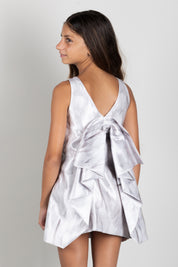 Elisabetta Franchi Bambina Abito In Shantung Stampa Piume con Maxi Fiocco Retro EFAB7100RAE03.0015
