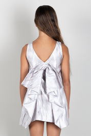 Elisabetta Franchi Bambina Abito In Shantung Stampa Piume con Maxi Fiocco Retro EFAB7100RAE03.0015