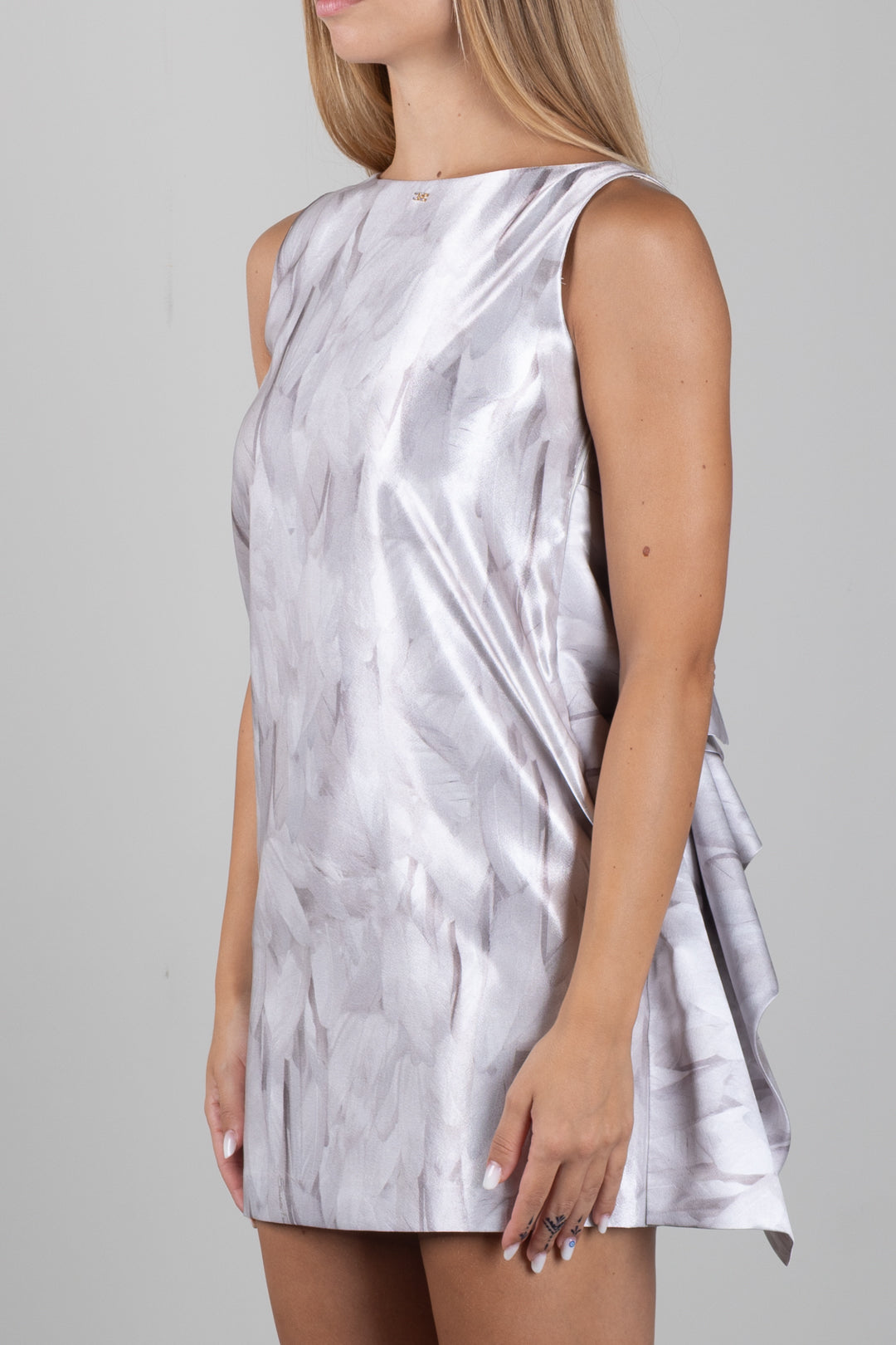 Elisabetta Franchi Bambina Abito In Shantung Stampa Piume con Maxi Fiocco Retro EFAB7100RAE03.0015
