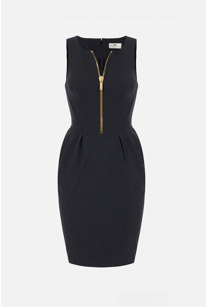 Elisabetta Franchi Abito In Tessuto Tecnico con Zip Centrale AB87766E2 NERO