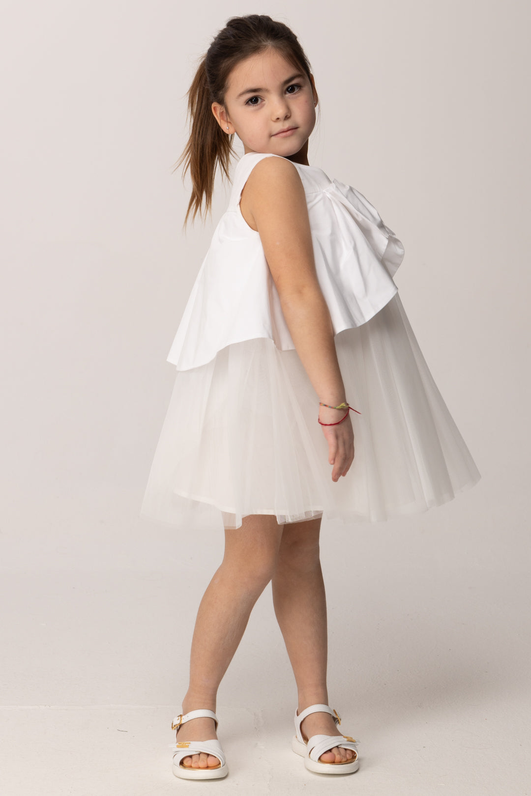 Elisabetta Franchi Bambina Abito In Tulle con Fiocco Frontale EGAB2380TV033.0195