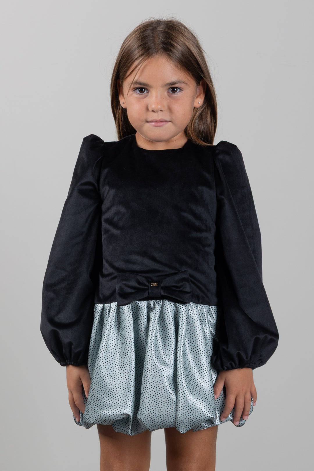 Elisabetta Franchi Bambina Abito In Velluto con Gonna In Shantung a Pois EGAB2520VE018.D579
