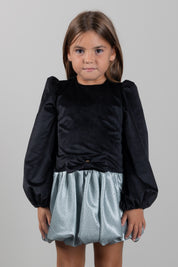 Elisabetta Franchi Bambina Abito In Velluto con Gonna In Shantung a Pois EGAB2520VE018.D579