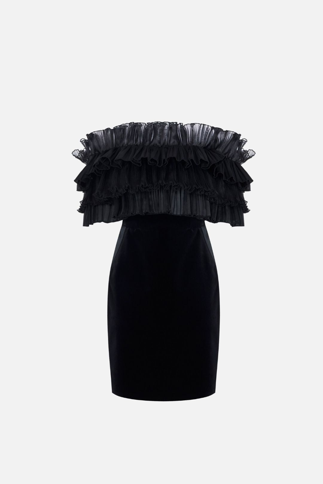 Elisabetta Franchi Abito In Velluto con Maxi Balze Plissé AB01467E2 NERO