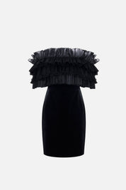 Elisabetta Franchi Abito In Velluto con Maxi Balze Plissé AB01467E2 NERO