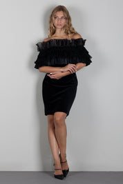 Elisabetta Franchi Abito In Velluto con Maxi Balze Plissé AB01467E2 NERO