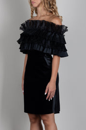 Elisabetta Franchi Abito In Velluto con Maxi Balze Plissé AB01467E2 NERO