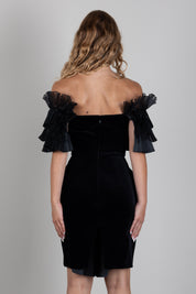 Elisabetta Franchi Abito In Velluto con Maxi Balze Plissé AB01467E2 NERO