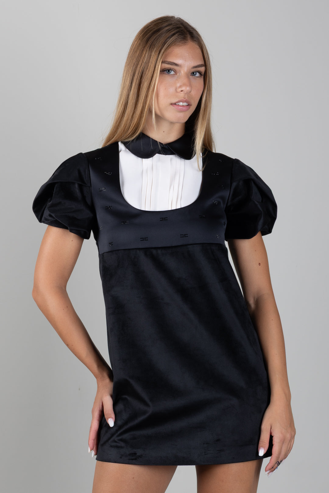 Elisabetta Franchi Bambina Abito In Velluto con Plastron a Contrasto EFAB7000VE018.N077