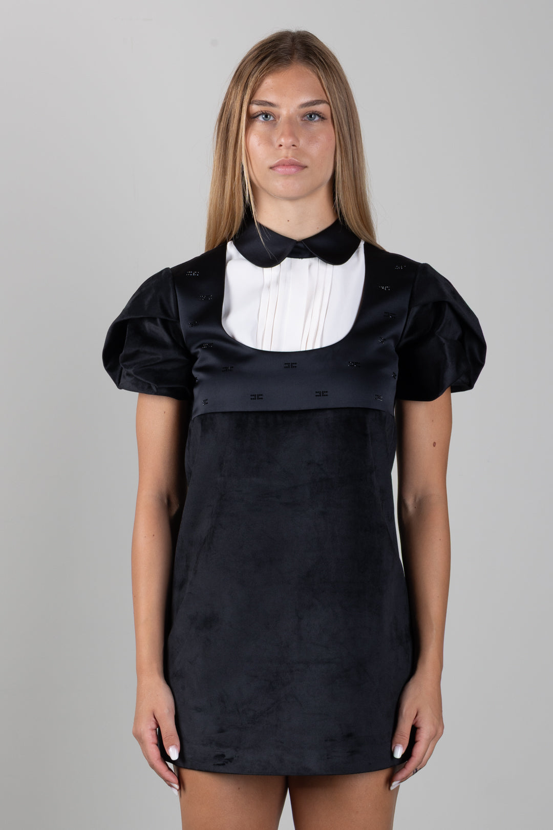 Elisabetta Franchi Bambina Abito In Velluto con Plastron a Contrasto EFAB7000VE018.N077