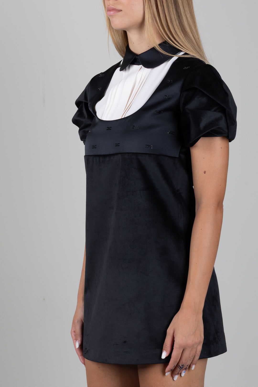 Elisabetta Franchi Bambina Abito In Velluto con Plastron a Contrasto EFAB7000VE018.N077