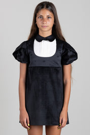 Elisabetta Franchi Bambina Abito In Velluto con Plastron a Contrasto EFAB7000VE018.N077