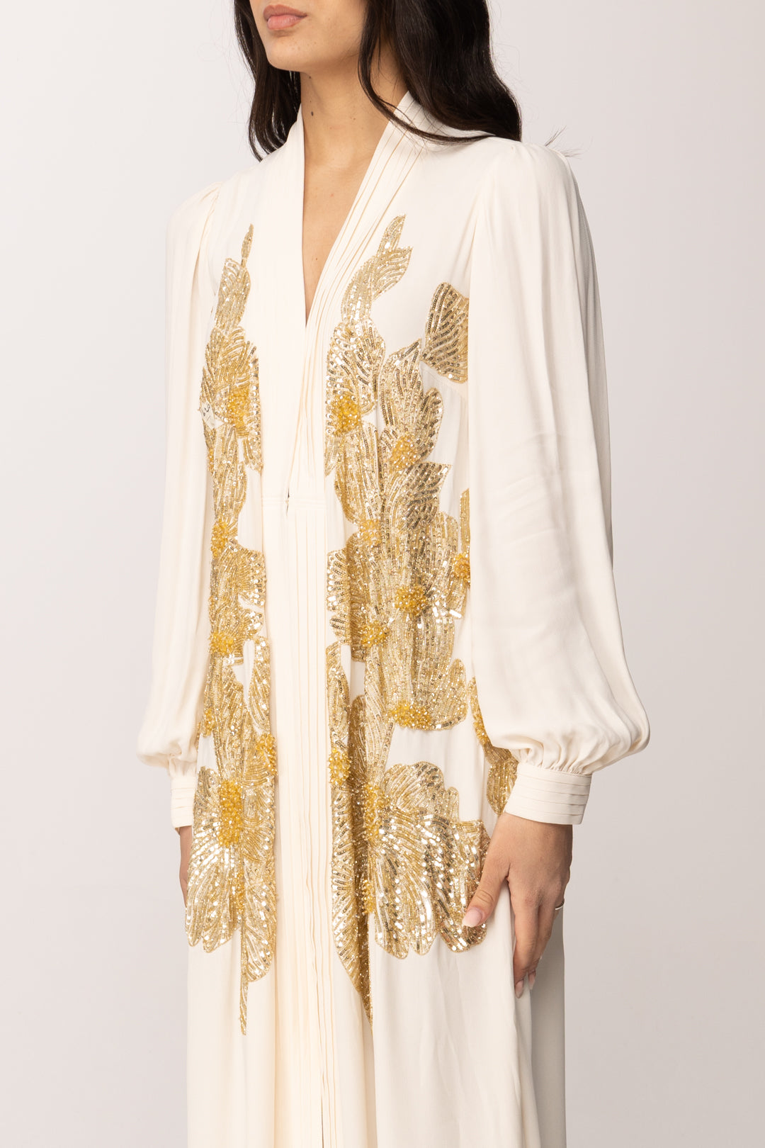 Elisabetta Franchi Abito Kimono Fluido con Ricami Gioiello KI00365E2 BURRO