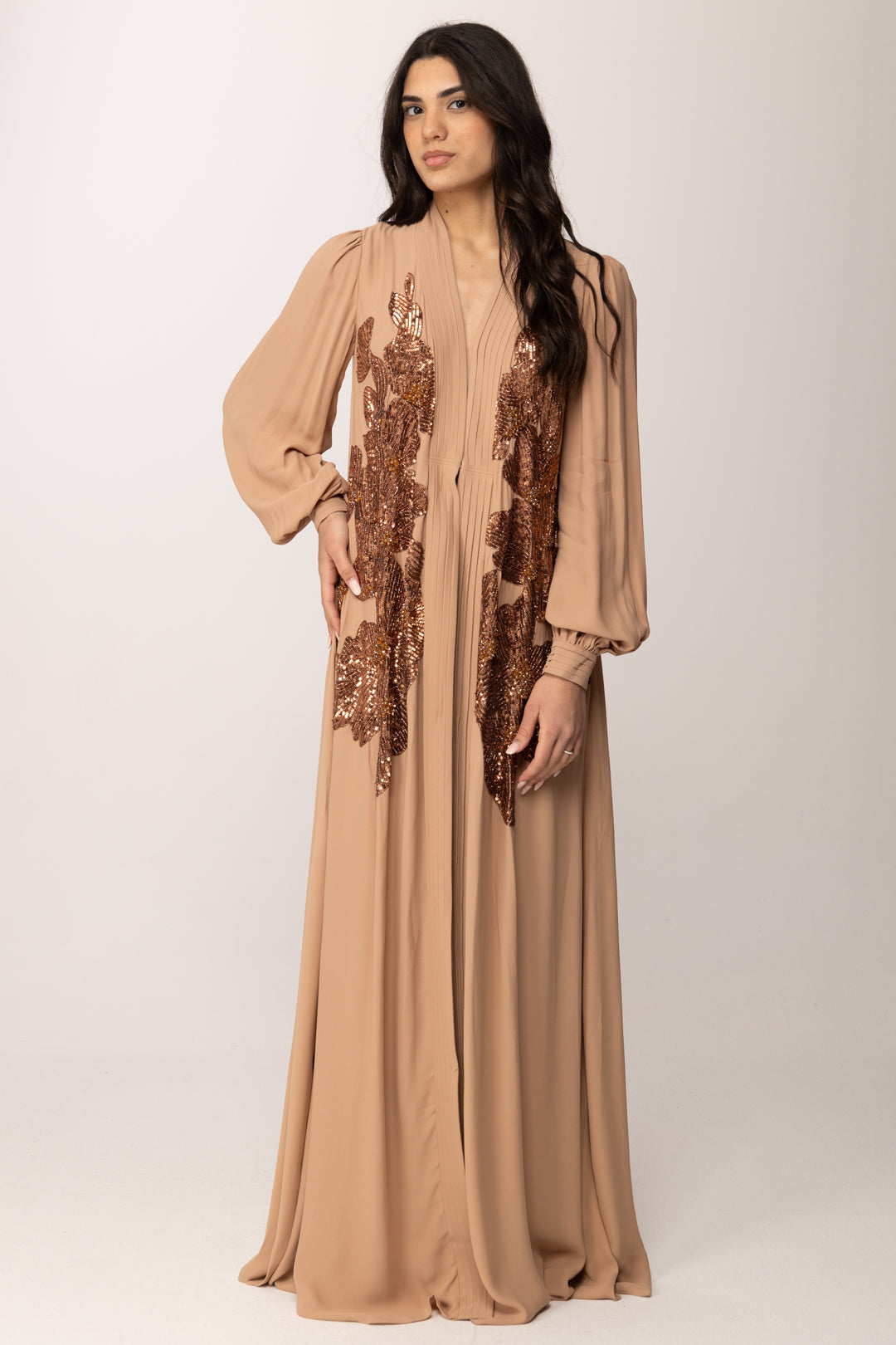 Elisabetta Franchi Abito Kimono Fluido con Ricami Gioiello KI00365E2 NUDO