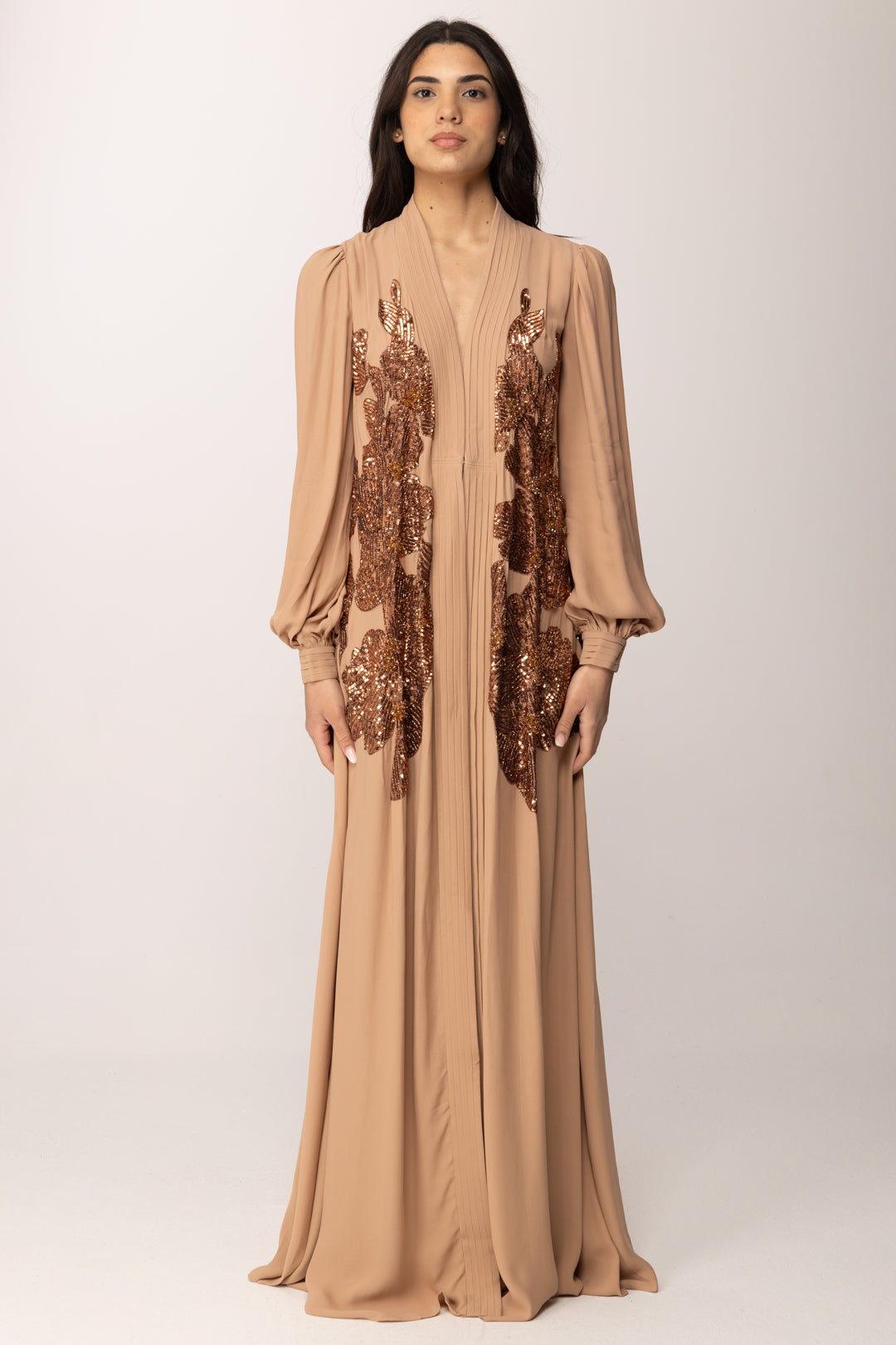 Elisabetta Franchi Abito Kimono Fluido con Ricami Gioiello KI00365E2 NUDO