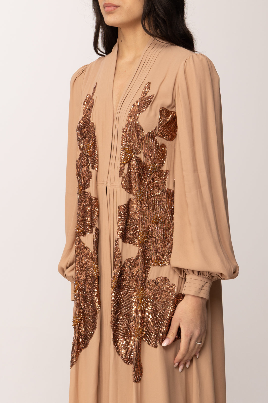 Elisabetta Franchi Abito Kimono Fluido con Ricami Gioiello KI00365E2 NUDO