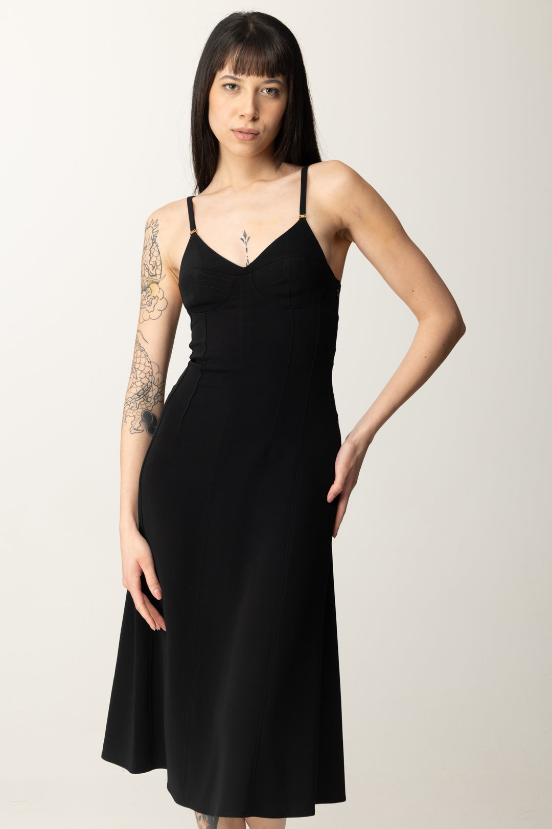 Elisabetta Franchi Abito Longuette con Criss-cross AB74852E2 NERO