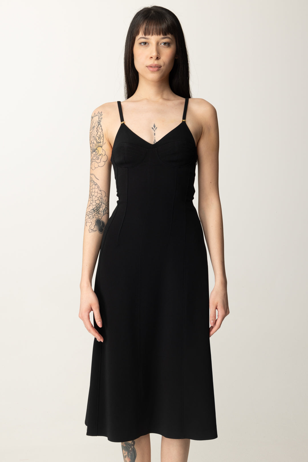 Elisabetta Franchi Abito Longuette con Criss-cross AB74852E2 NERO