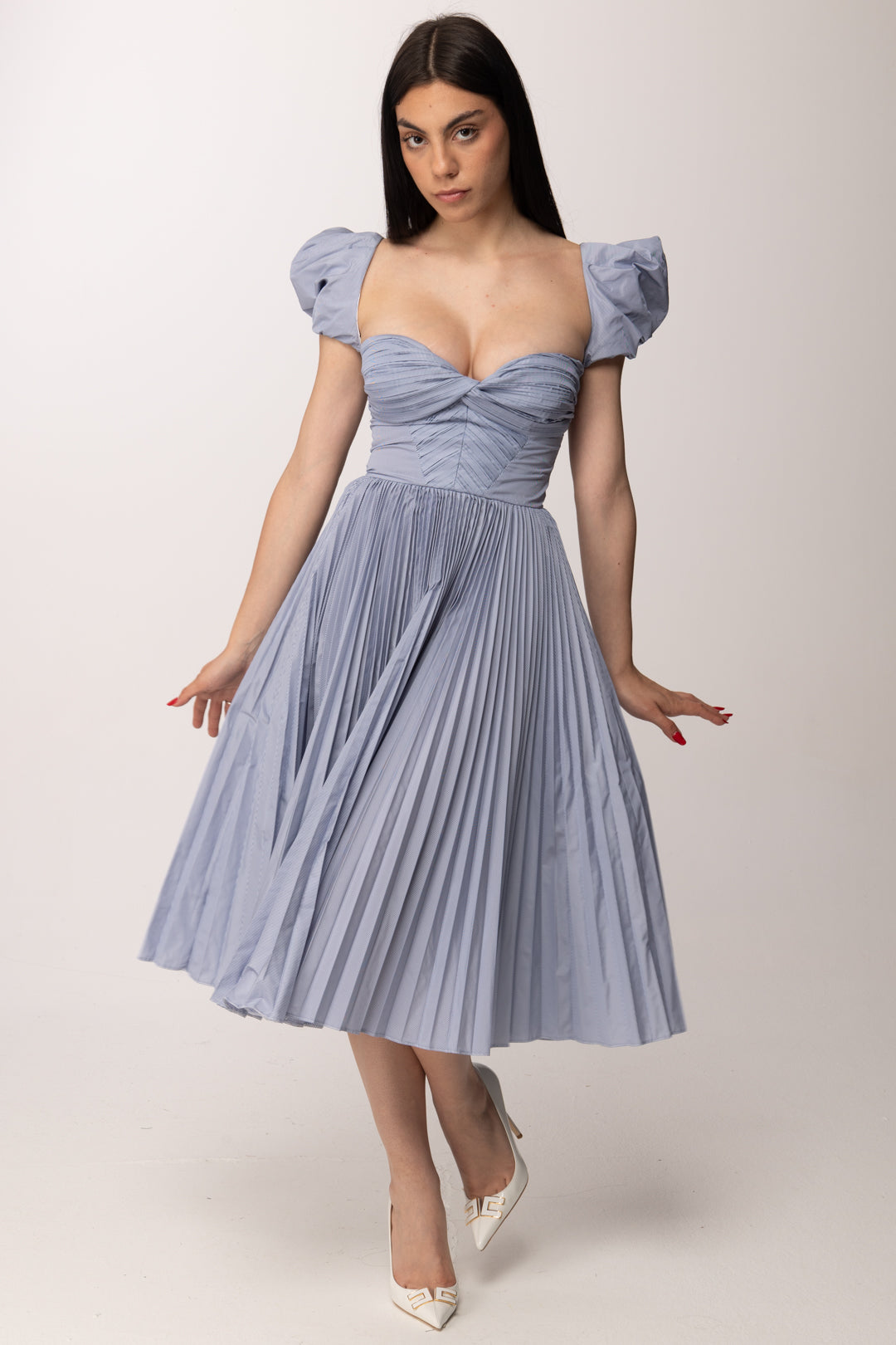 Elisabetta Franchi Abito Longuette con Maniche Balloon In Taffetà AB96762E2 OXFORD