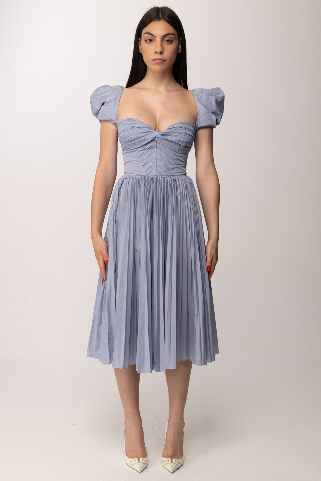 Elisabetta Franchi Abito Longuette con Maniche Balloon In Taffetà AB96762E2 OXFORD