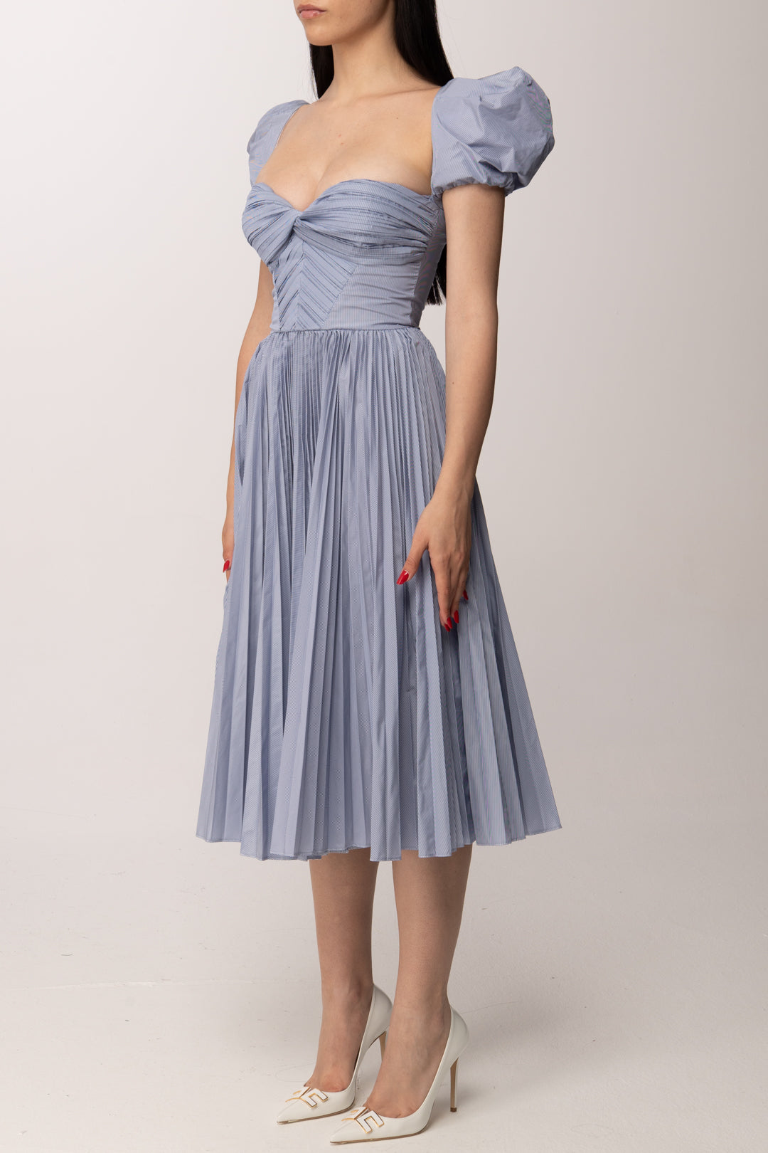 Elisabetta Franchi Abito Longuette con Maniche Balloon In Taffetà AB96762E2 OXFORD